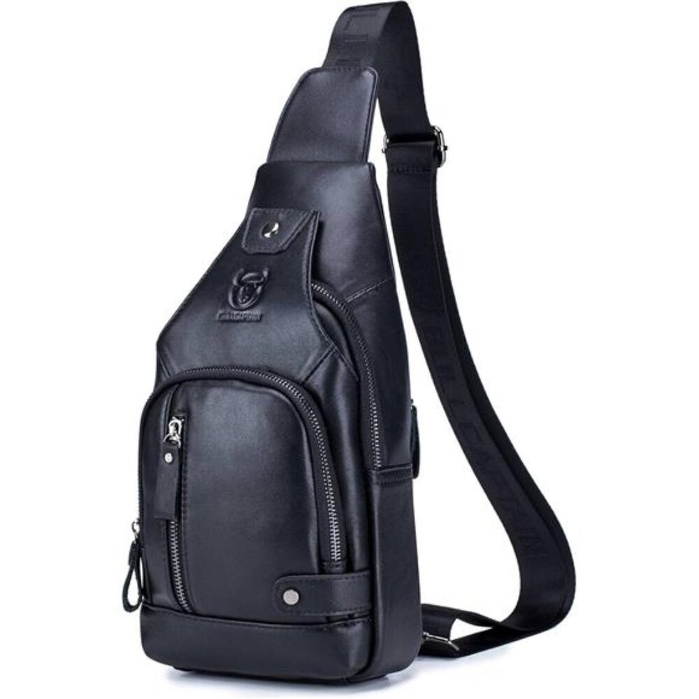 Leather Sling Bag Mens Chest Bag Casual Shoulder Crossbody Bags Travel Hiking